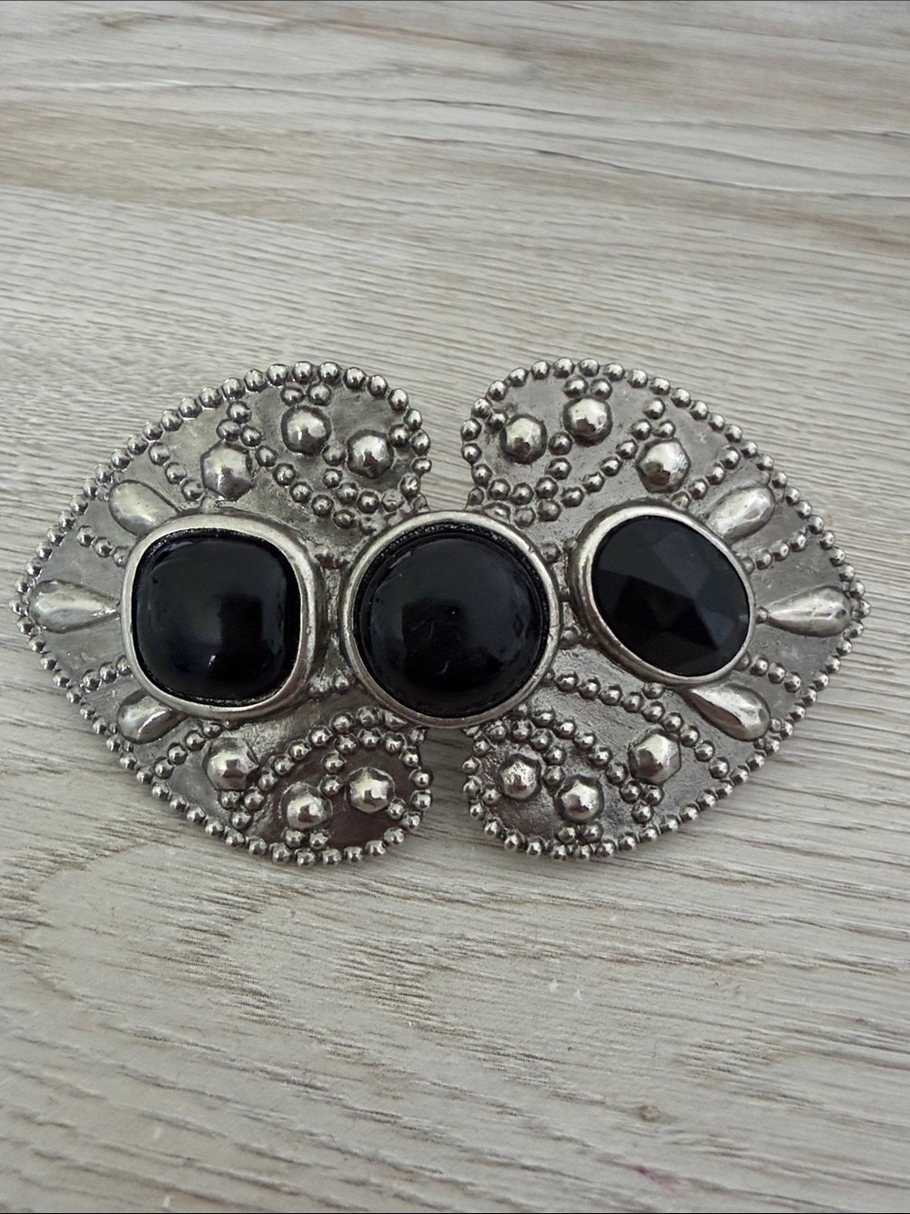 Silver-Tone Black Stone Vintage Barrette made in France